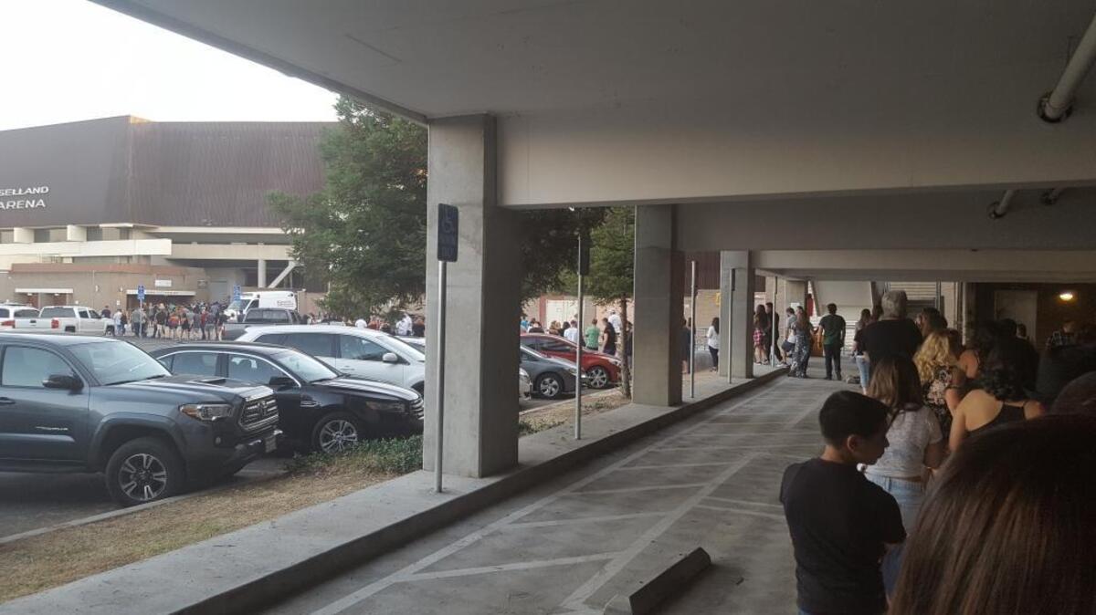 The lengthy line to enter Selland Arena at the Aug. 15 Incubus performance. New bag and security policies have led to longer lines at Fresno venues.