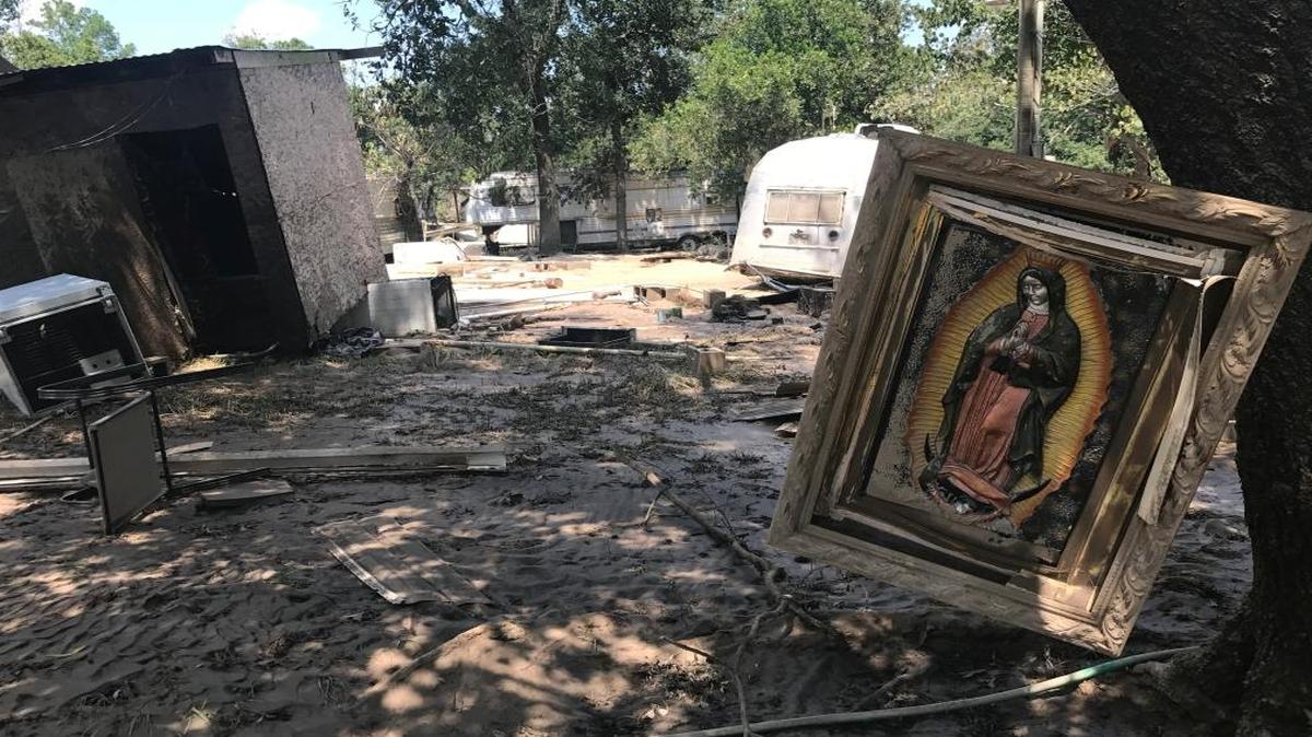 Damaged property sits on Hickory Lane in Crosby, Texas, after Hurricane Harvey. Tioga Sequoia Brewing Company in downtown Fresno hosts a fundraiser for Harvey relief tonight.