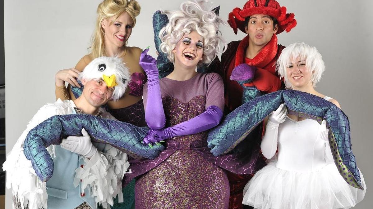 Brianne Vogt, Ursula the Sea Witch (octopus), center, with, at left, Jason Danner, Seagull, front, Abigail Nolte, Aquata (mersister), and right, Juan Danner, Sebastian the Crab, and Janae Harabedian, Swan, will appear in the Good Company Players' regional premiere of “The Little Mermaid.”