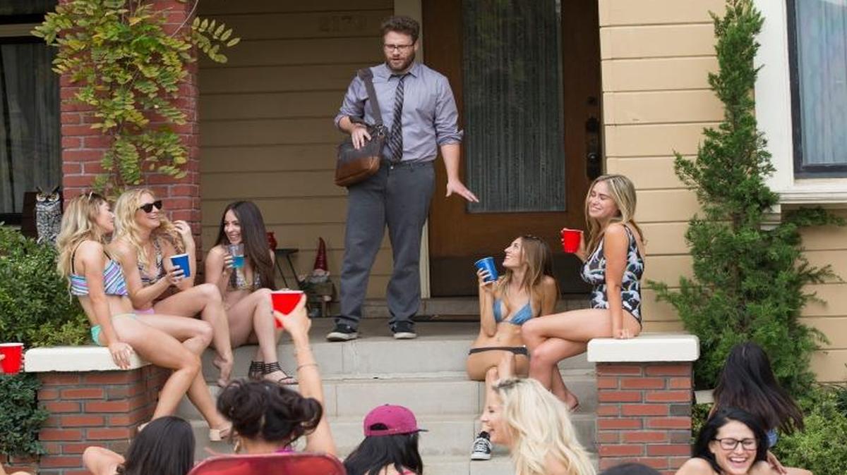Mac (Seth Rogen) is surrounded by Kappa Nus in “Neighbors 2: Sorority Rising.”
