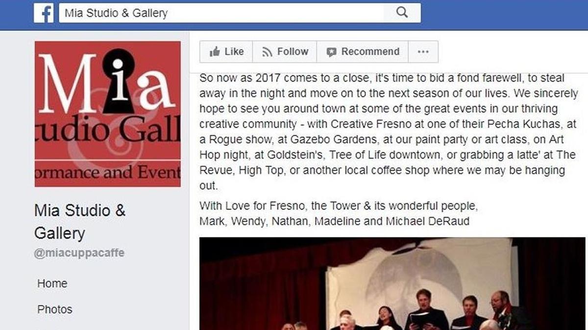 On Wednesday, Mia Studio and Gallery announced it would be closing. The Tower District art gallery and performance space operated behind the coffee shop The Revue.
