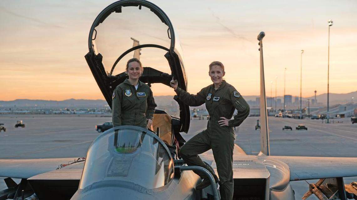 Brie Larson got hands-on help from Brigadier General Jeannie Leavitt, 57th Wing Commander, on a recent trip to Nellis Air Force Base in Nevada. Larson was researching her character for the upcoming movie "Captain Marvel."