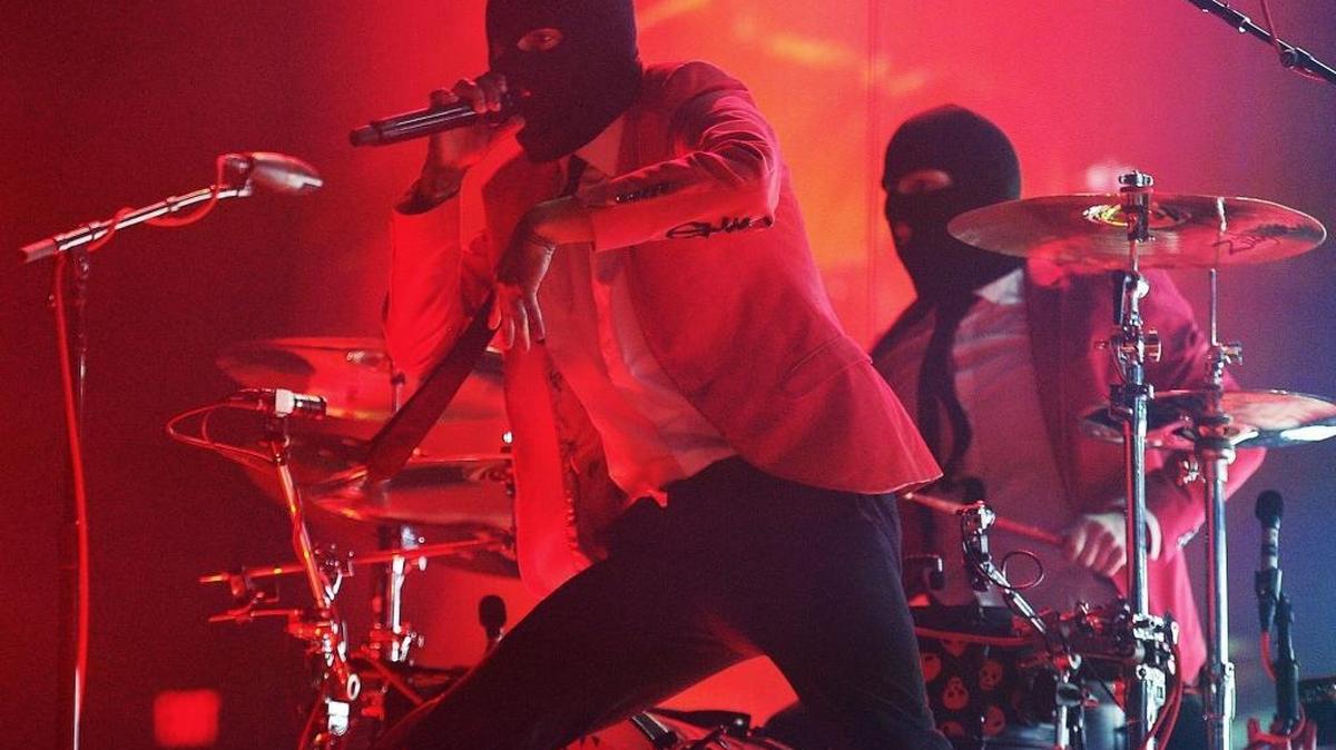 Twenty One Pilots' Tyler Joseph, left, and drummer Josh Dun, right, Tuesday night, Feb. 14, 2017 at Save Mart Center in Fresno, Calif.