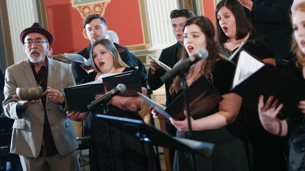 Fresno State Chamber Singers join Poet Laureate Juan Felipe Herrera for a musical performance to mark the end of Herrera’s second term as poet laureate at the Library of Congress, April 26, 2017.