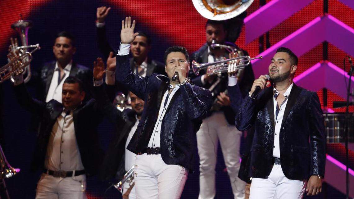 Banda MS performs on stage at the Watsco Center in the University of Miami, Coral Gables, Florida on April 27, 2017.