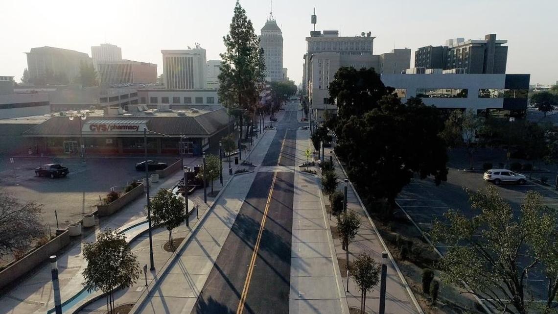 A look south on Fulton Street near Tuolumne Street in downtown Fresno. The Downtown Fresno Partnership’s Ambassador Clean Team makes sure the area is free of trash and graffiti.