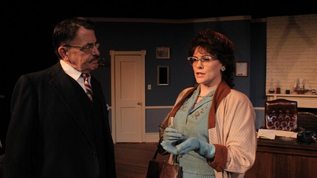 Noel Adams and Erica Riggs in ‘Witness for the Prosecution,’ which opens Thursday, Aug. 18, at the 2nd Space Theatre.