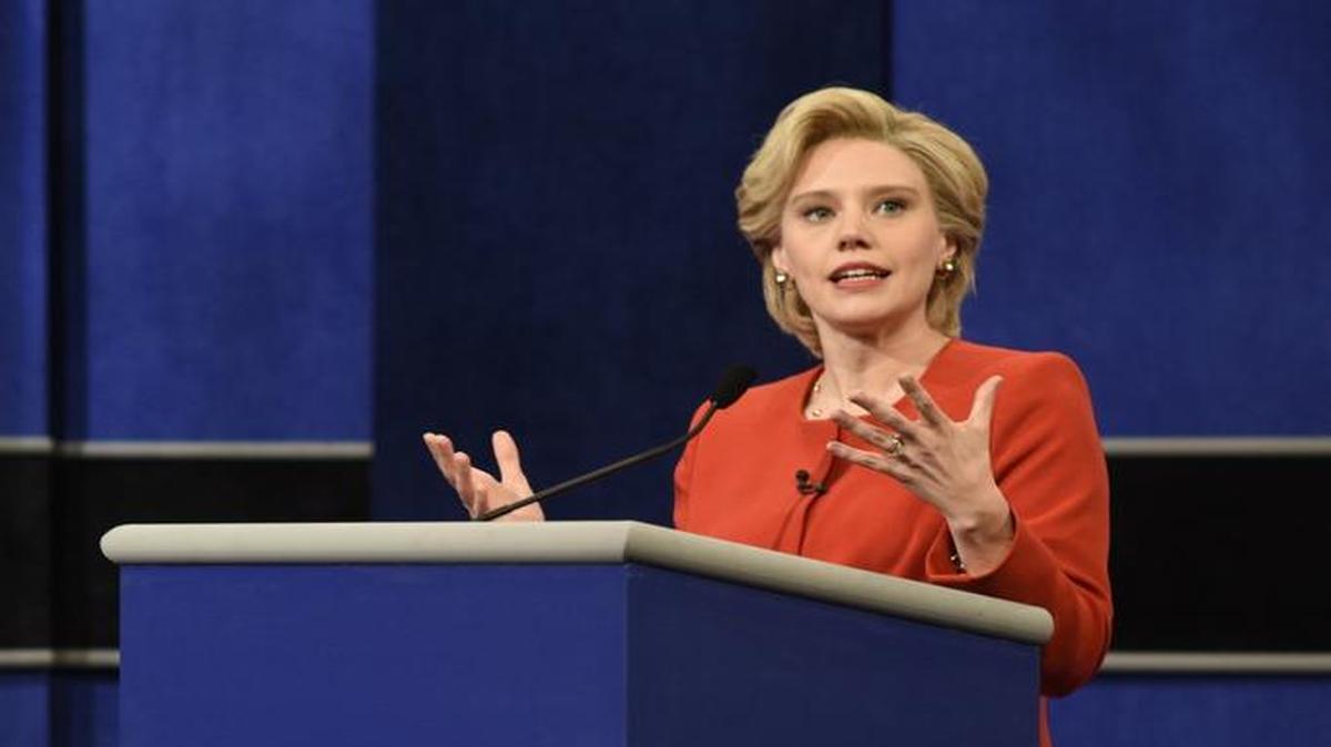 This Oct. 1, 2016 photo released by NBC shows Kate McKinnon as Democratic Presidential Candidate Hillary Clinton during a sketch on "Saturday Night Live," in New York McKinnon was nominated for an Emmy Award for outstanding supporting actress in a comedy series on Thursday, July 13, 2017. The Emmy Awards ceremony, airing Sept. 17 on CBS, will be hosted by Stephen Colbert.