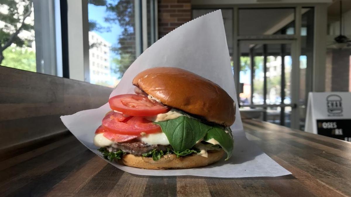 The CHARprese is a beef blend burger w/fresh mozzarella, tomatoes, basil and balsamic spread. You can vote for the burger to win the James Beard Blended Burger Project.