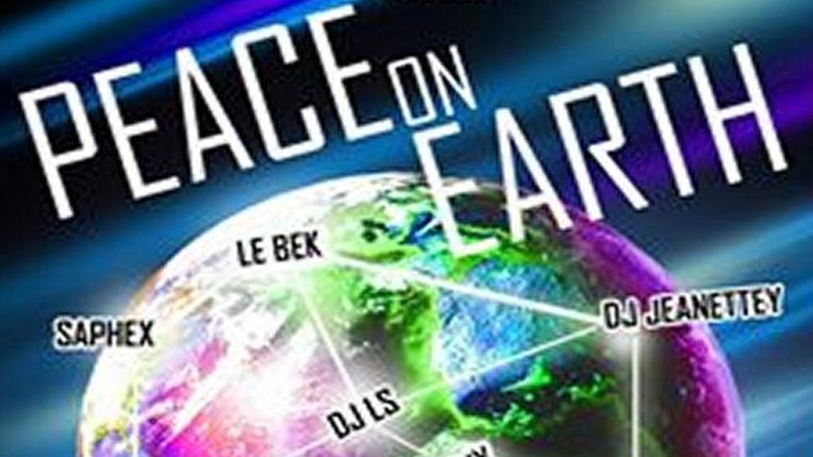 A flier of the Peace on Earth EDM event, Saturday April 16 at the Crest Theatre.