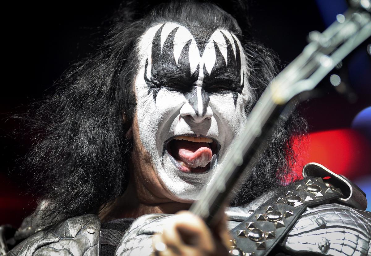 Kiss bassist Gene Simmons performs with the band during their End of the Road tour at the Save Mart Center in Fresno on Friday, Feb. 8, 2019.