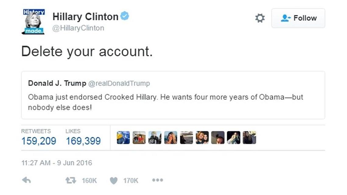 Presumptive Democratic presidential nominee Hillary Clinton dropped the hammer on her Republican counterpart, Donald Trump.