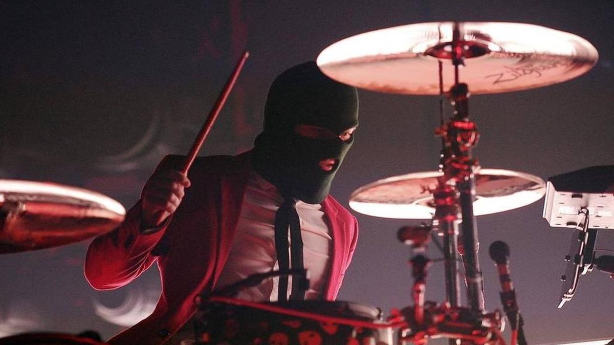 Twenty One Pilots' drummer Josh Dun in concert Tuesday night, Feb. 14, 2017 at Save Mart Center in Fresno, Calif. Days before the duo won a Grammy Award, which they accepted on stage, in their underwear.