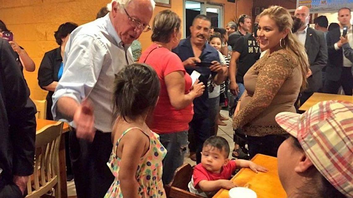 Presidential candidate Bernie Sanders stopped at Tacos Tijuana in southeast Fresno after his rally Sunday.