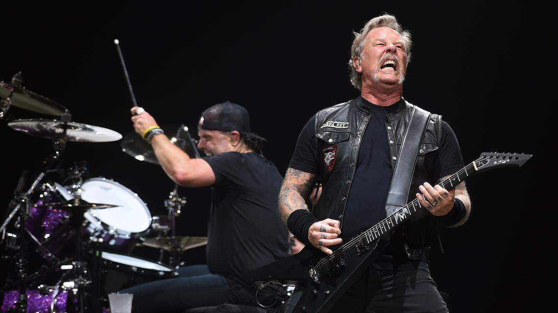 Metallica’s James Hetfield, right, with Lars Ulrich, left, as the band appeared at Save Mart Center on its WorldWired Tour Sunday night, Dec. 9, 2018 in Fresno.