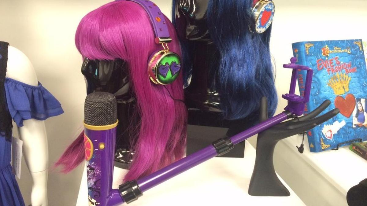 Among the new merchandise being released with “Descendants 2” is a selfie stick that comes with a microphone.