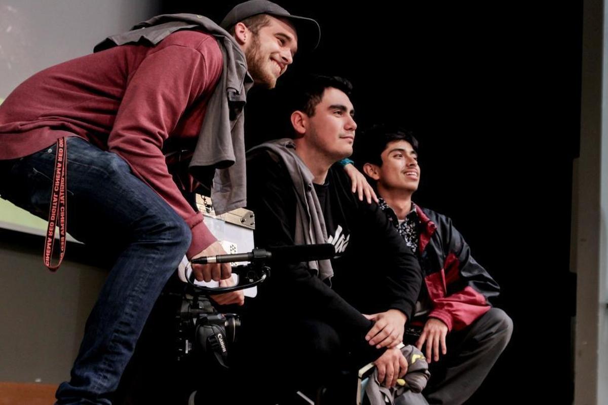 Michael Morales, center, with the crew of “Gaurdia de mi Hermano.” The short film will screen as part of the Cannes Film Festival in May.