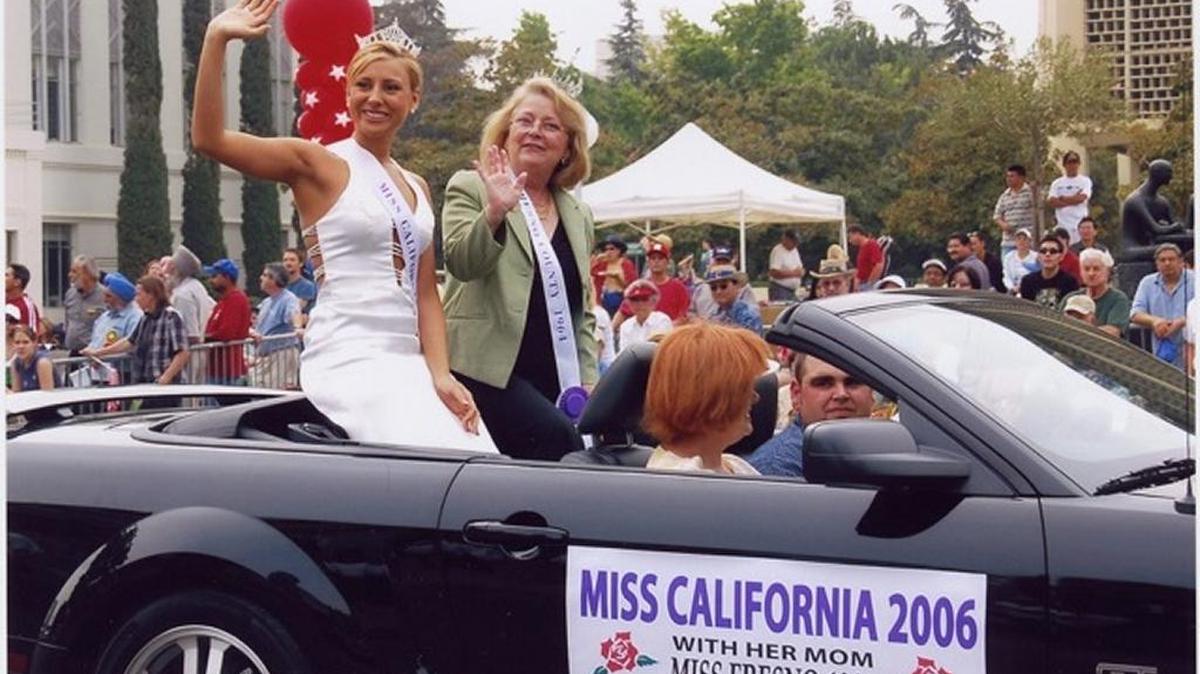 Jacuelynne Fontaine, left, and her mother, Donna celebrate in the Miss Fresno parade.
