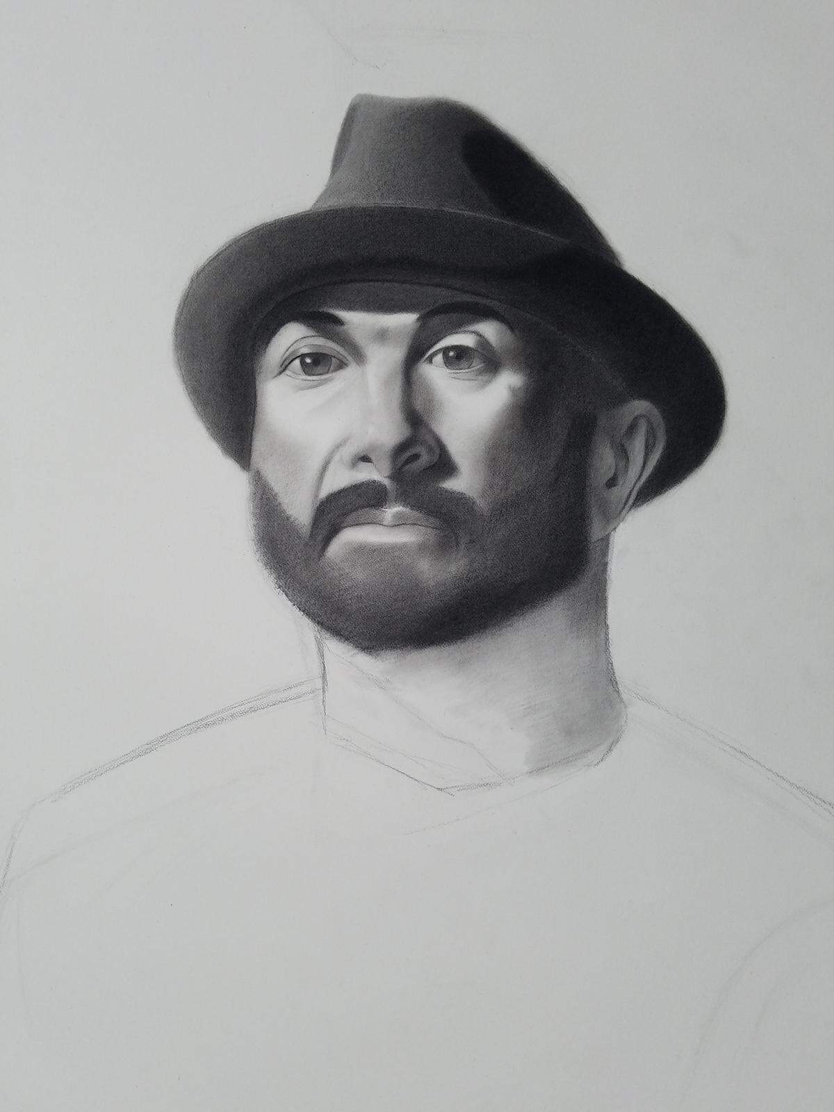 Portrait of Kenneth Chacón in progress.