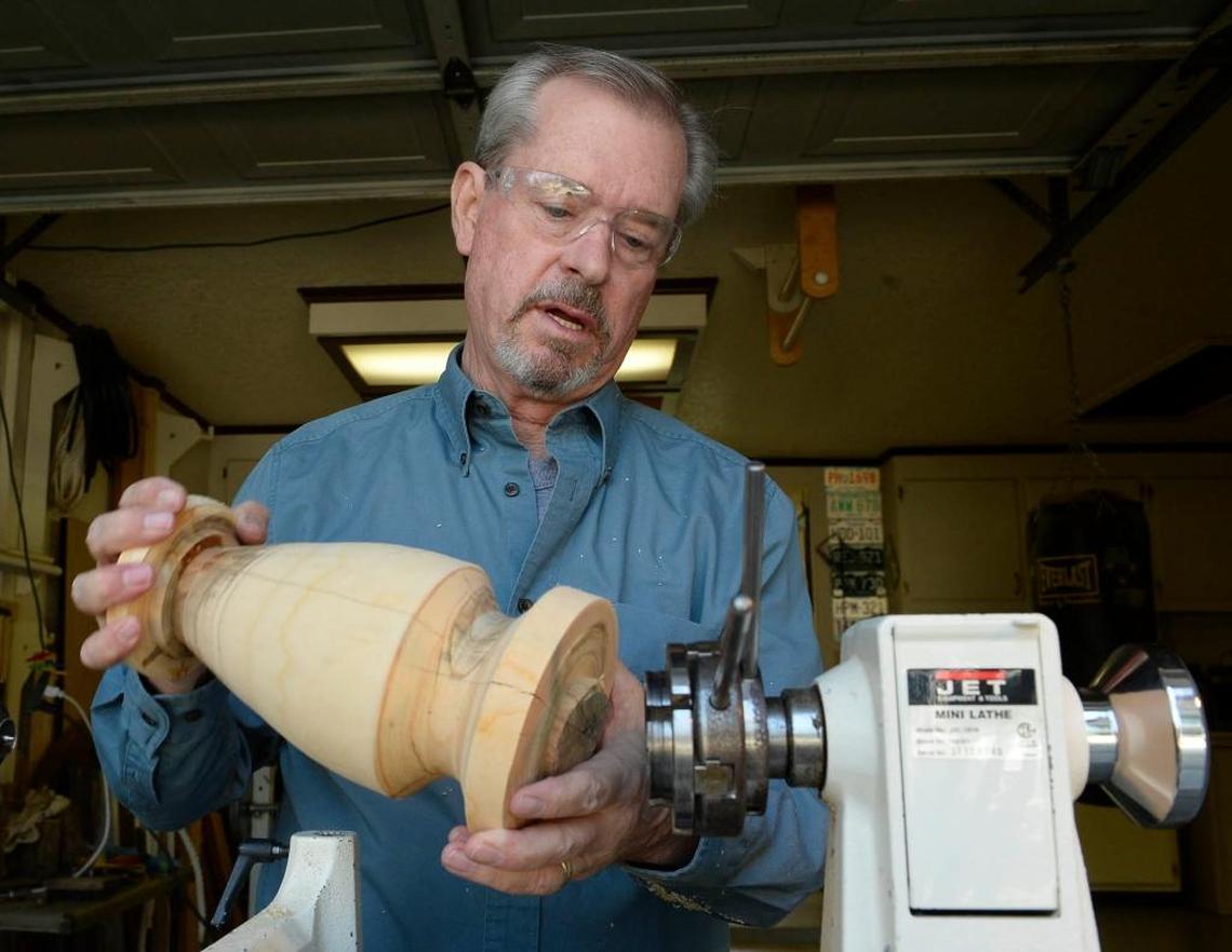 Former TV anchor Bud Elliott makes a vase in the garage of his home soon after announcing his retirement from KSEE24. 