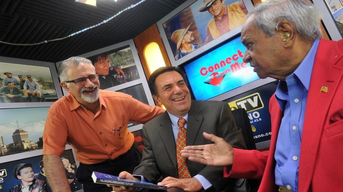 In this file photo, guest Earl Watson gets a laugh out of John Malos, center, host of “Connect with Me,” and Mark Shirin, left, president/general manager of Ventura TV, with a story, after the live broadcast. This is one of the shows available locally over the air.