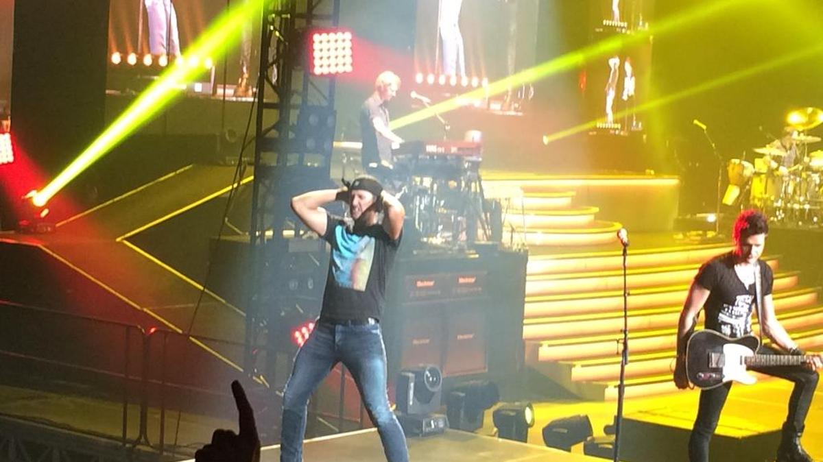 Luke Bryan shakes it during his concert Saturday, April 30, at Frseno’s Save Mart Center.