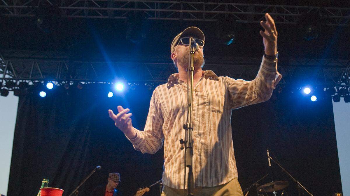 John McCrea, lead vocals for the band Cake, performing in 2011 at the Buzz Under the Stars concert series in Kansas City’s City Market.