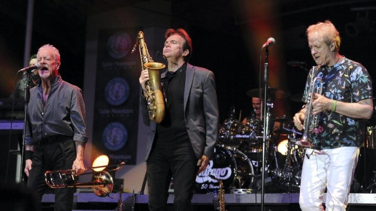 Chicago including founding member James Pankow, left, Ray Herrmann, center, and founding member Lee Loughnane, right, performs at The Big Fresno Fair’s Paul Paul Theater Friday night, Oct. 6, 2017.