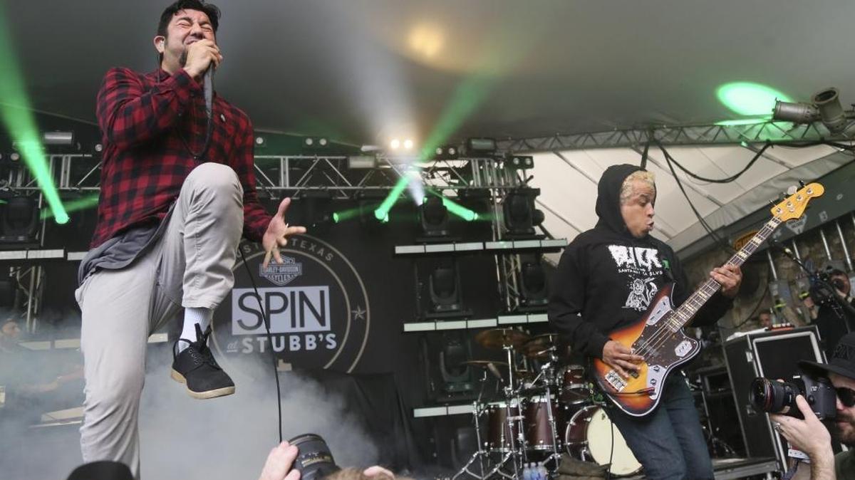 Deftones, with Chino Moreno, left, and Sergio Vega, perform at the SPIN Party at Stubb’s during the South by Southwest Music Festival on Friday, March 18, in Austin, Texas. The band announced it will play an August concert at Fresno’s Rotary Amphitheater.