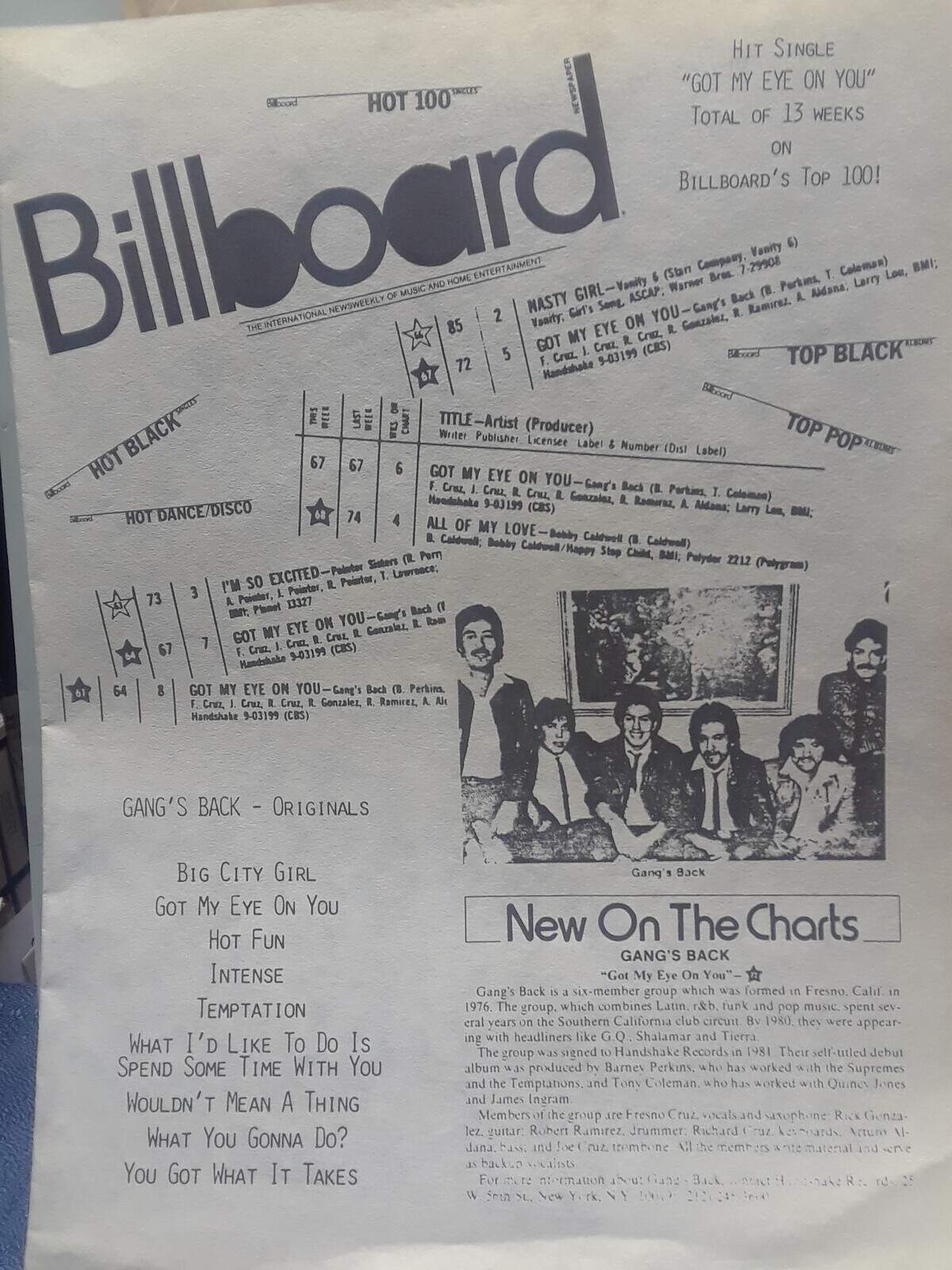 Fresno's Gang's Back has two songs on the Billboard chart in 1982.