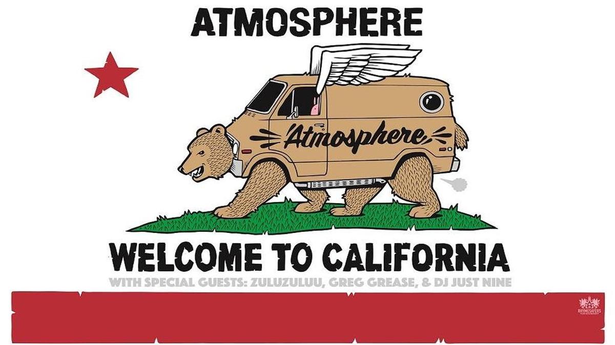 The flier for Atmosphere’s Welcome to California tour, which stops at Strummer’s in August. You’ll want to get tickets now.