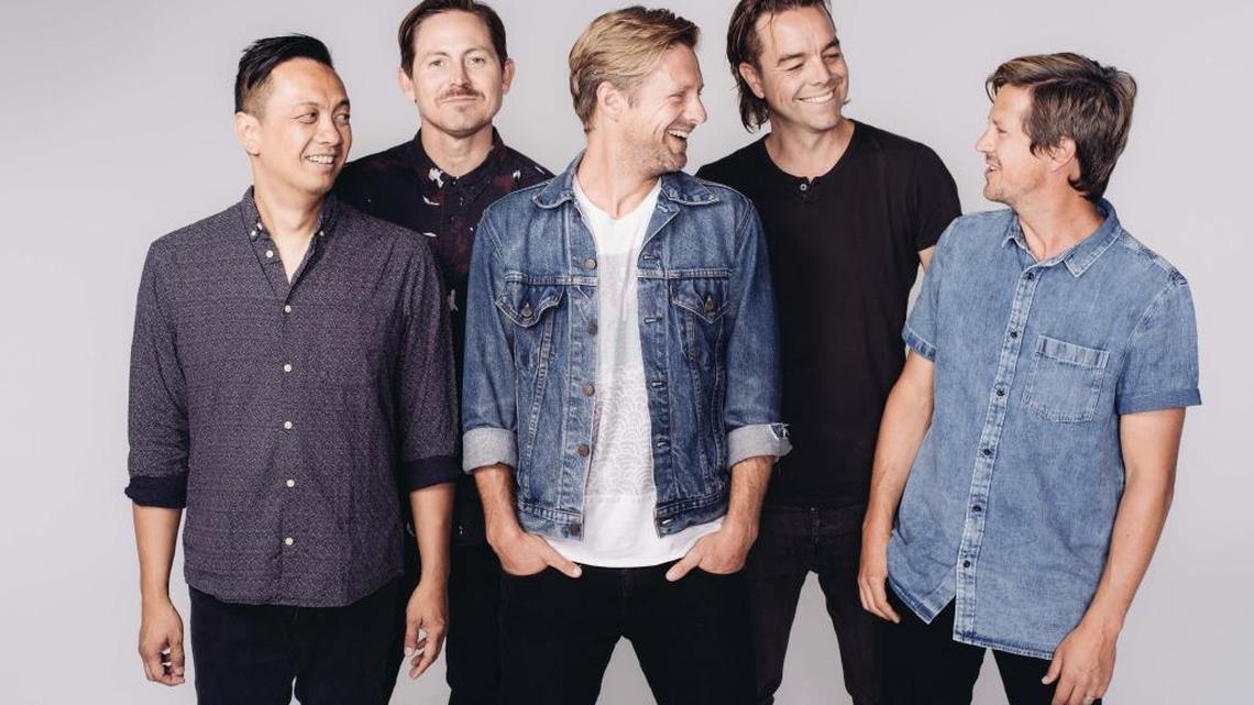Jerome Fontamillas, from left, Chad Butler, Jon Foreman, Drew Shirley and Tim Foreman of Switchfoot pose for a portrait in Los Angeles.