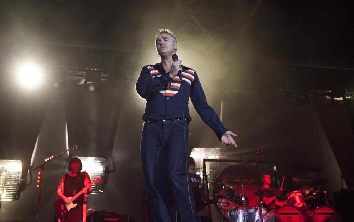 British rock singer Morrissey, the former front man of the alternative rock group The Smiths, sings during a 2012 concert in Tel Aviv, Israel. The singer plays April 28 at the Warnors Theatre in Fresno, CA.
