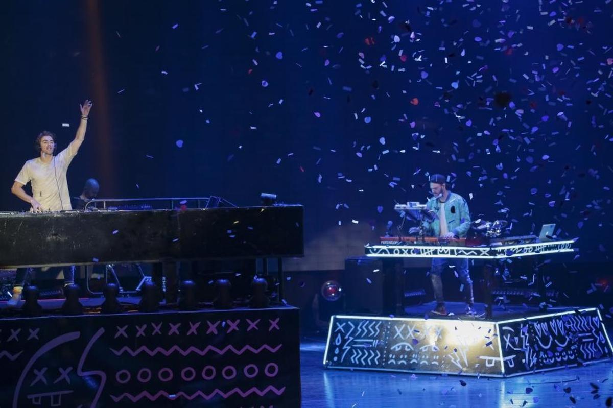 Andrew Taggart, left and Alex Pall, of The Chainsmokers, perform live on stage at the Merriweather Post Pavilion on Friday, May 26, 2017, in Columbia, Md. The band is one of several playing California’s Mid-State Fair this summer.