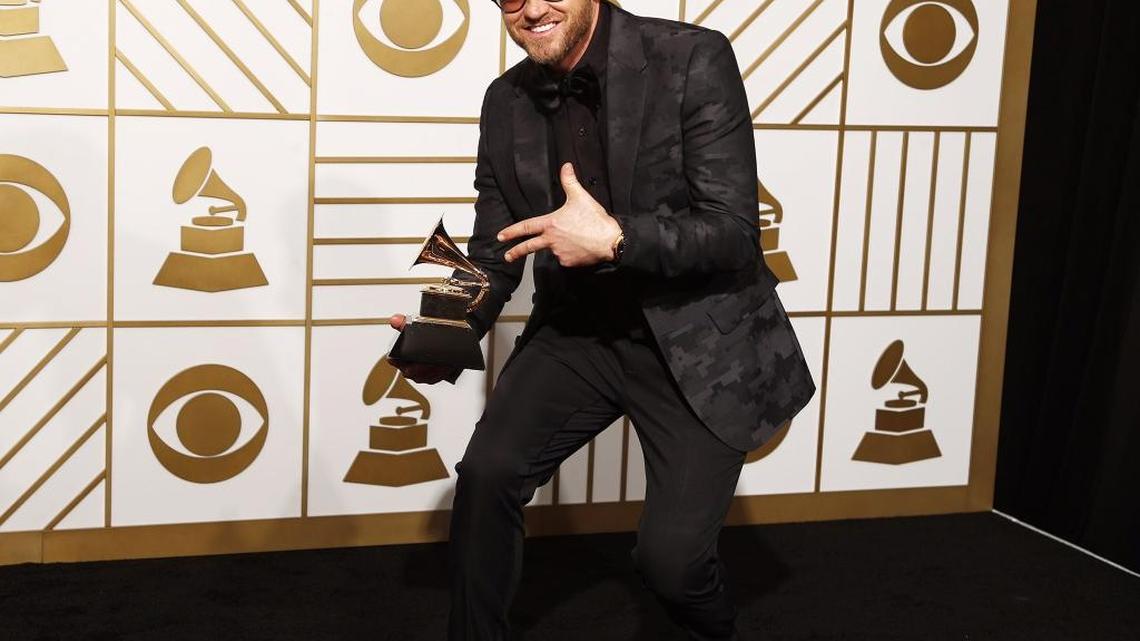 TobyMac holds his award for Best Contemporary Christian Music Album for “This is Not a Test” during the 58th Grammy Awards, held in Los Angeles on Feb. 15, 2016. The singer brings his “Hits Deep” tour to the Save Mart Center on Saturday, March 5.