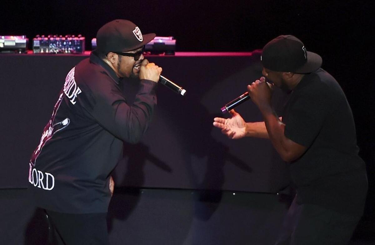 Ice Cube raps with WC, right, at The Big Fresno Fair’s Paul Paul Theater Tuesday night, Oct. 10, 2017 in Fresno.