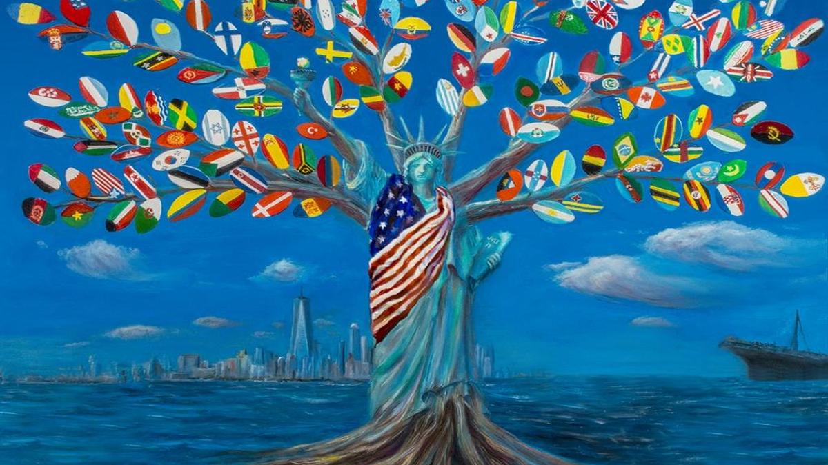 Steve Brosnac’s “America is a Land of Immigrants” version that will be unveiled tonight as a mural in downtown Fresno.