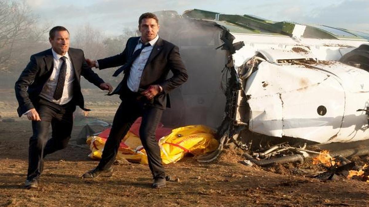 Aaron Eckhart is Benjamin Asher and Gerard Butler is Mike Banning in “London Has Fallen.”