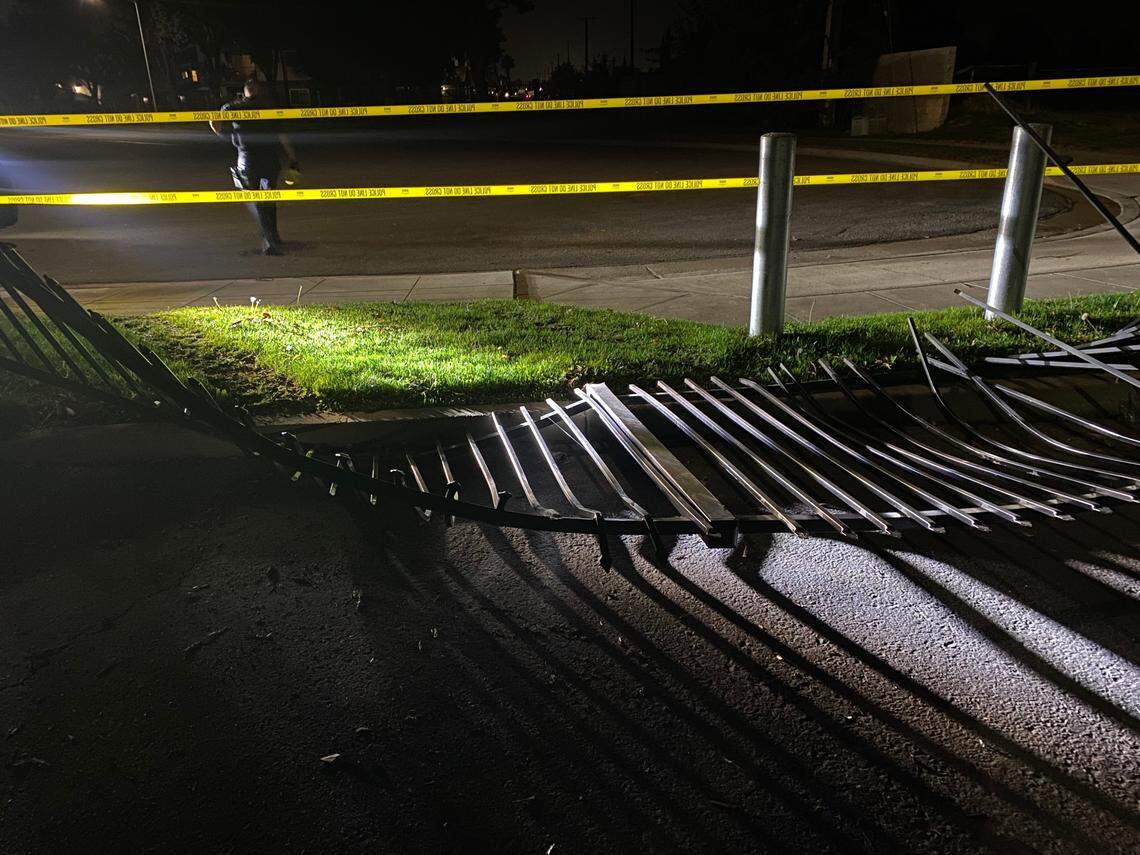 A man damaged a gate at the police northwest station in Fresno on Wednesday, Nov. 3, 2021.