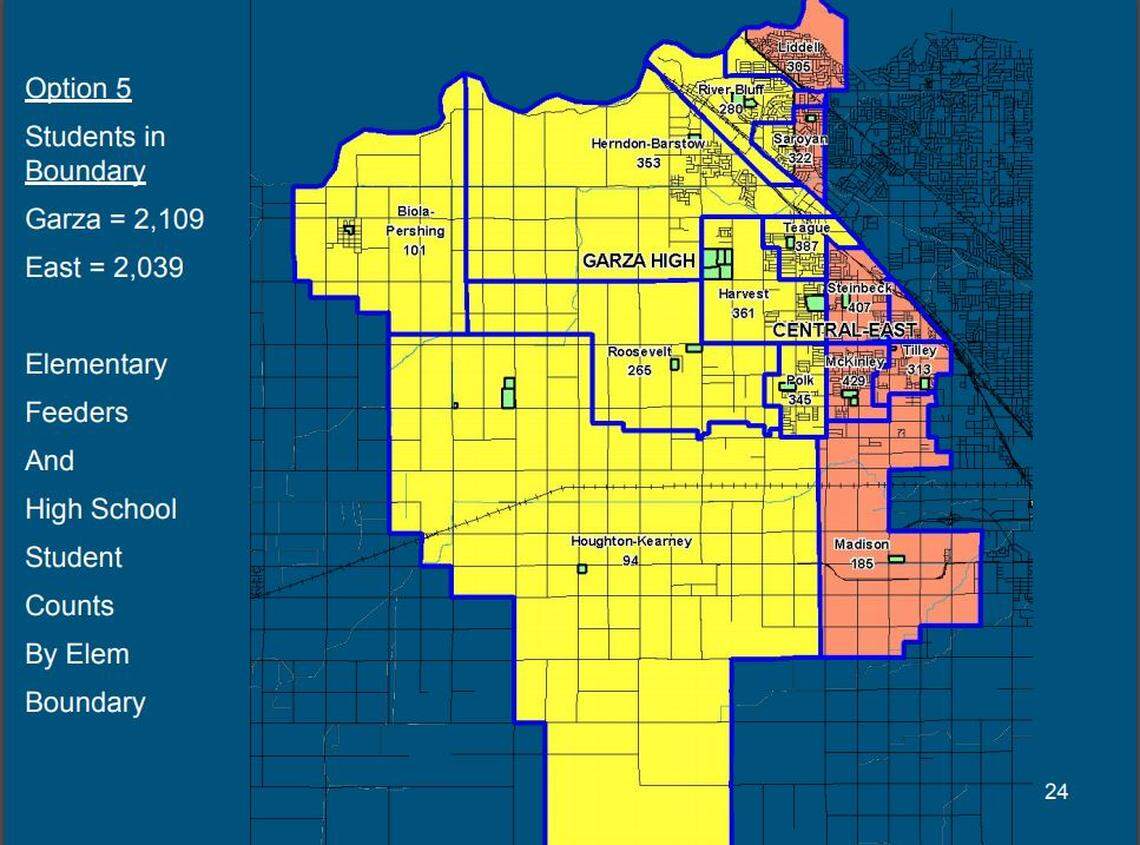 Central Unified School District trustees rejected a boundary map that would split the district’s high school boundaries in an east/west pattern.