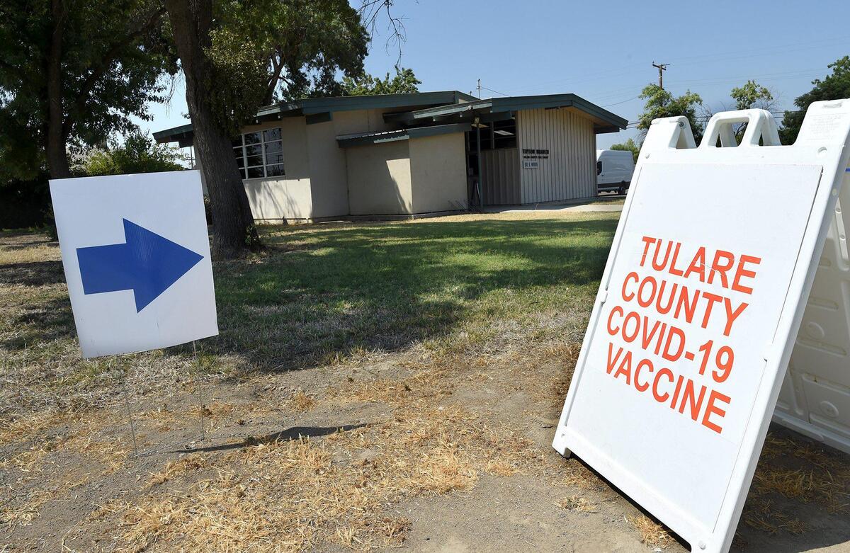 The tiny Tipton Library was the site of a Tulare County Health Dept. COVID-19 vaccination clinic on July 29, 2021. The clinic opened at 10 a.m. and just two people had showed up for their first vaccinations as of midday. A clinic one day earlier in nearby Pixley drew just six people in one day, according to staff.