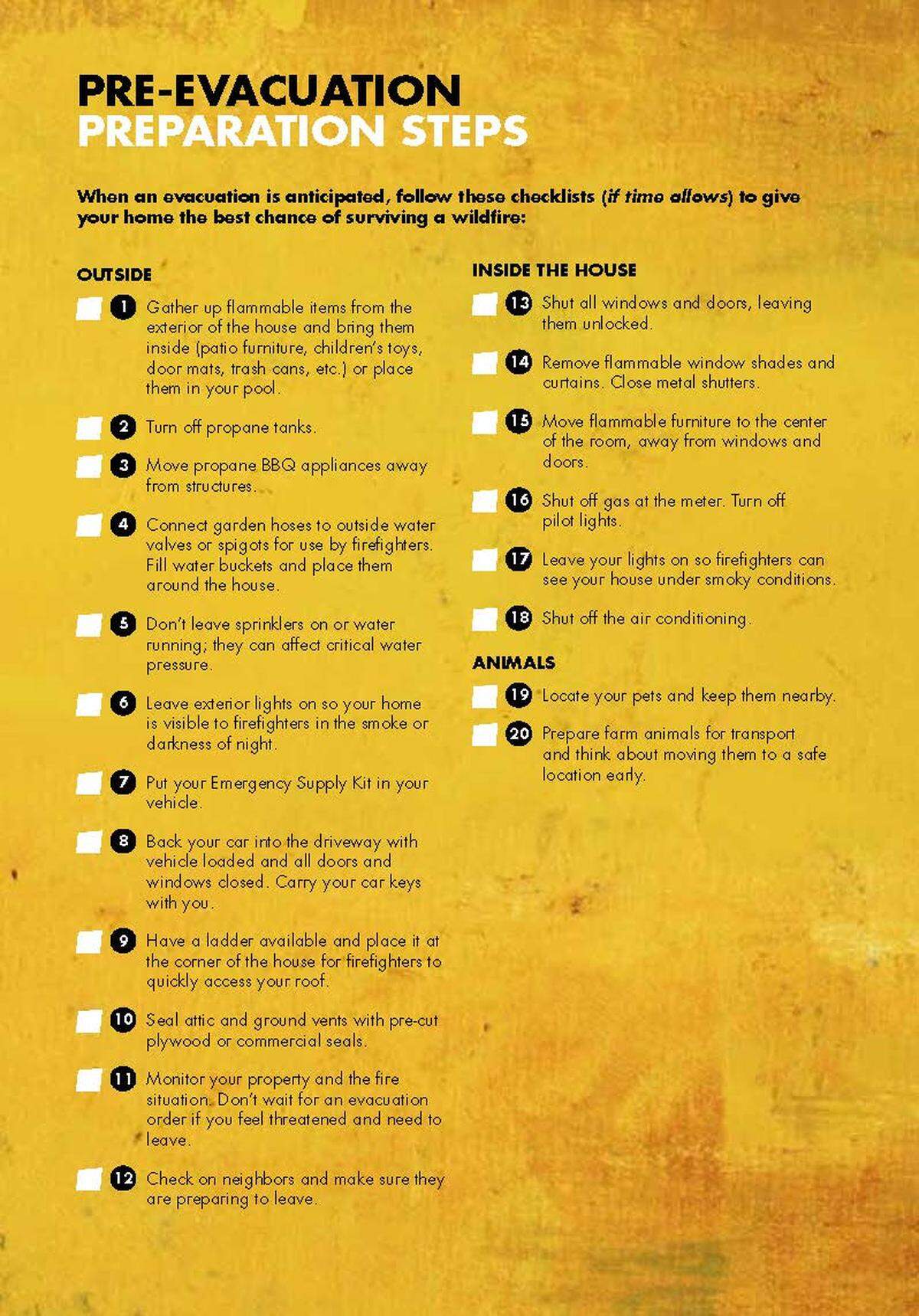 A pre-evacuation preparation list from Cal Fire, if time allows.