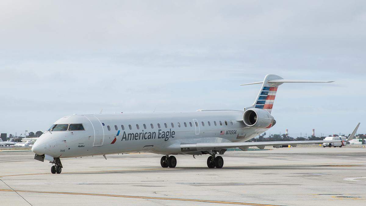 A Bombardier CRJ-700 regional jet operated by SkyWest Airlines as American Eagle Flight 3130, similar to this one, made an emergency landing on Monday afternoon, April 18, 2022, as it was en route from Phoenix to Arcata.