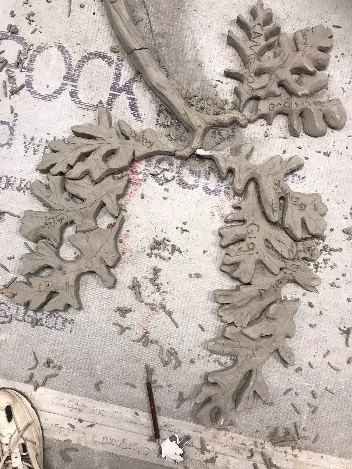 Ceramic leaves made by Manchester GATE sixth grade students are shown before being fired and glazed.