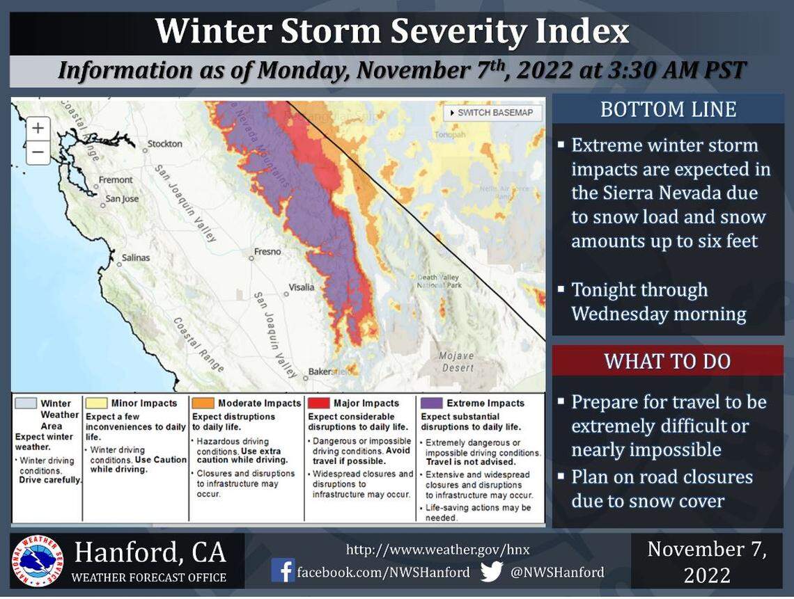 The National Weather Service Monday issued its first Weather Storm watch for the Sierra Nevada.