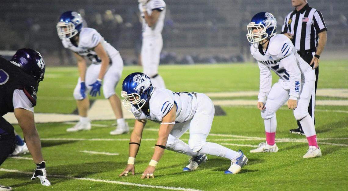 Roberto Lopez-Arellanes lines up on defense for the Madera High football team. Lopez-Arellanes was killed in a crash on Wednesday, March 23, 2022.