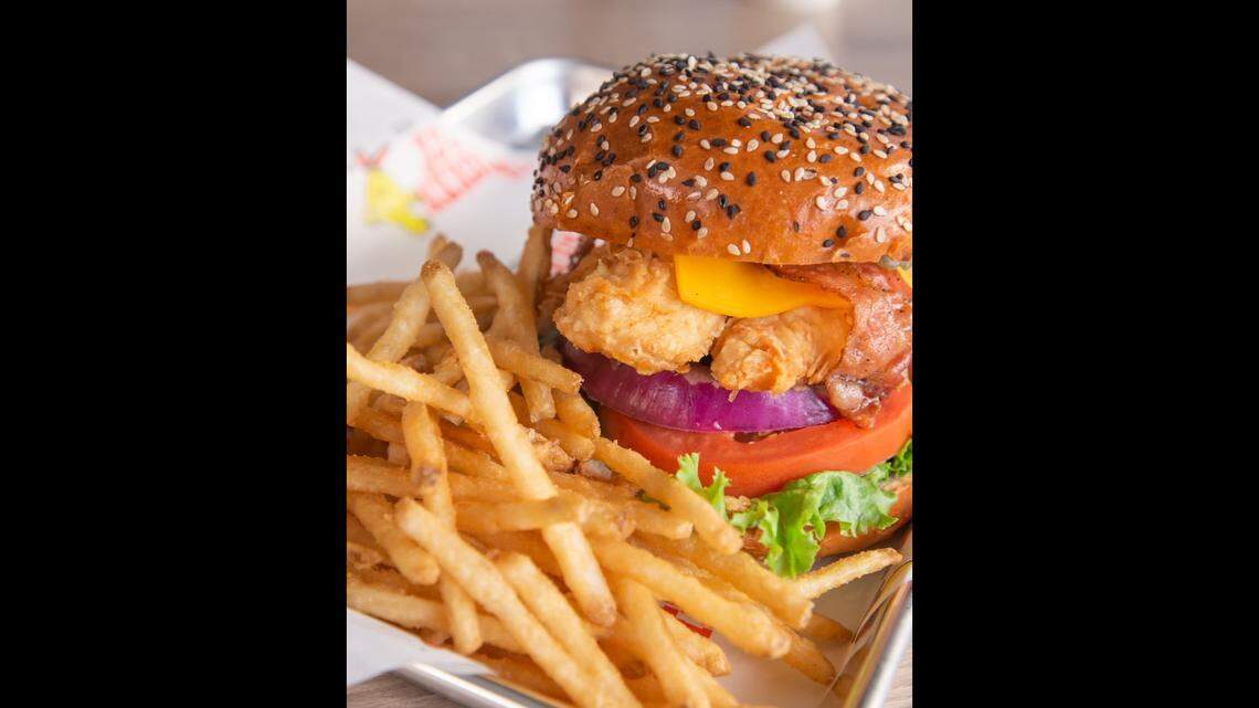 The chicken sandwich from The Chicken Shack features chicken fingers on a brioche bun from Max’s Bakery. Customers can order the fingers tossed in their choice of sauce or the sauce on the side.