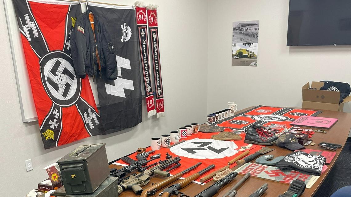 Evidence seized by authorities in Fresno, California, with five suspects accused in a series of bombings includes Nazi paraphernalia, Fresno Police Chief Paco Balderrama said during a news conference Wednesday, March 1, 2023.