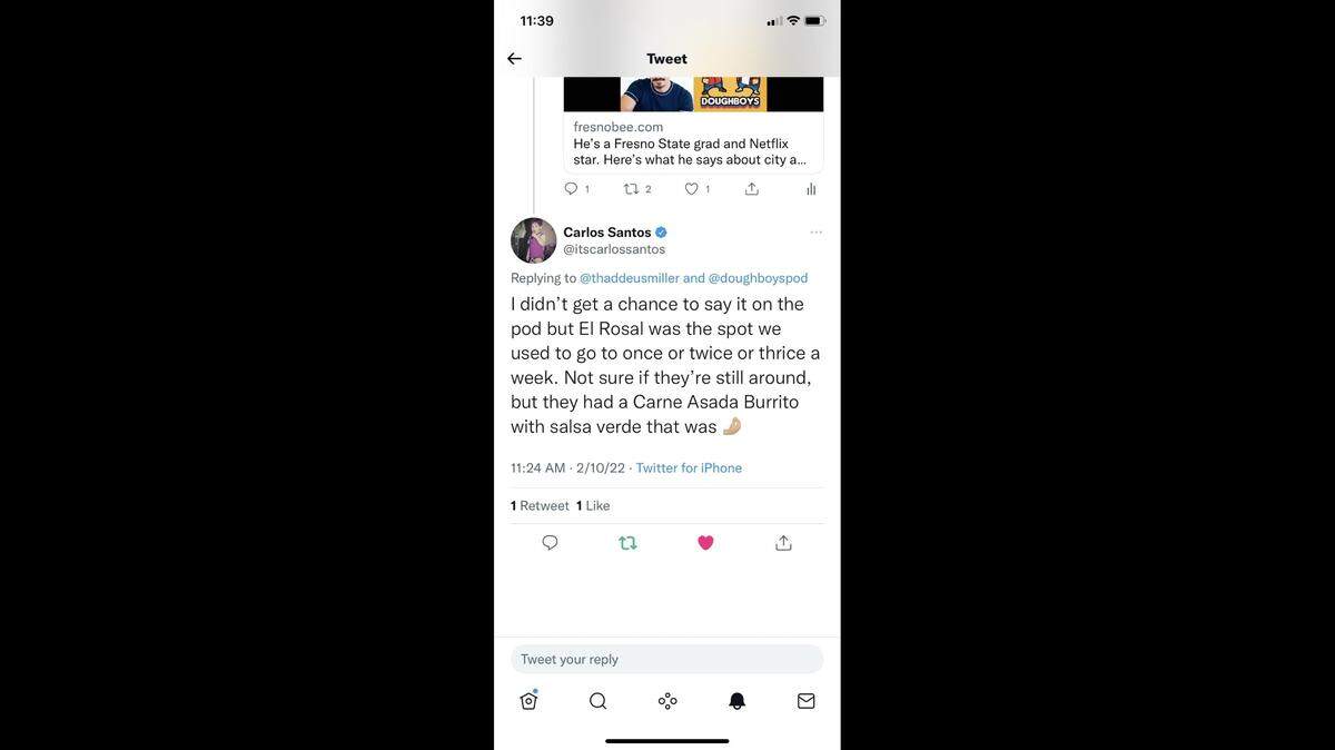 Fresno State grad and comedian Carlos Santos tweeted about a Fresno eatery after being on the Doughboys podcast, which released Thursday, Feb. 10, 2022.