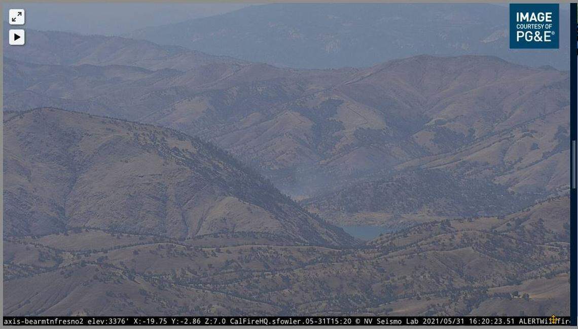 PG&E Skycam captures some smoke being produced by the Slope Fire near Pine Flat Lake.